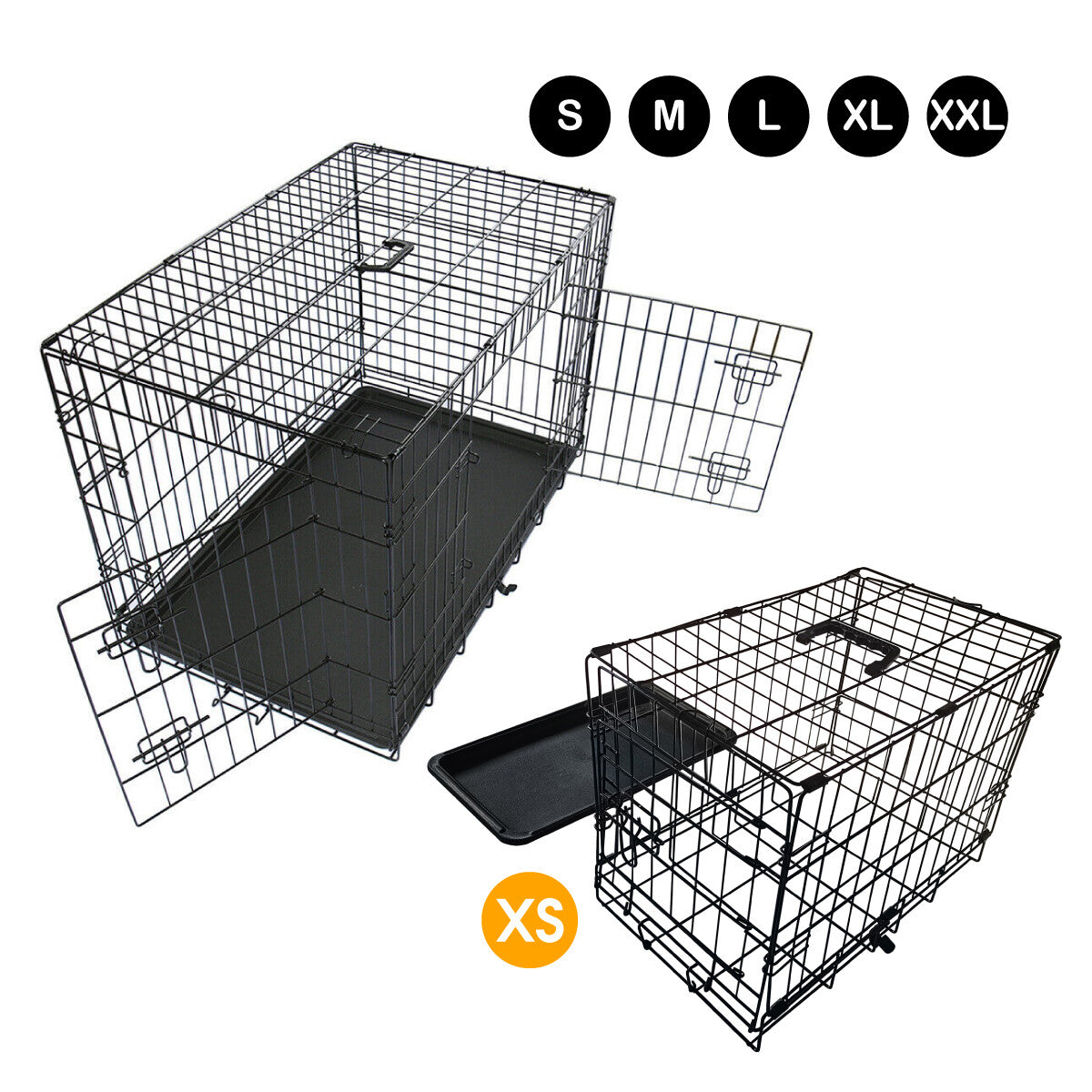 Metal Dog Cage and Puppy Training Kennel - Pet Carrier Crates (24"-48") - Black