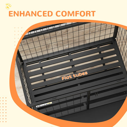 Pawhut 36-Inch Heavy-Duty Dog Crate with Wheels, Bowl Holder, and Removable Tray