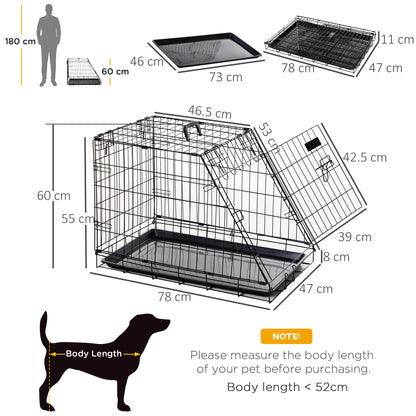 Metal Folding Dog Crate with Removable Tray - 78 x 47 x 55 cm