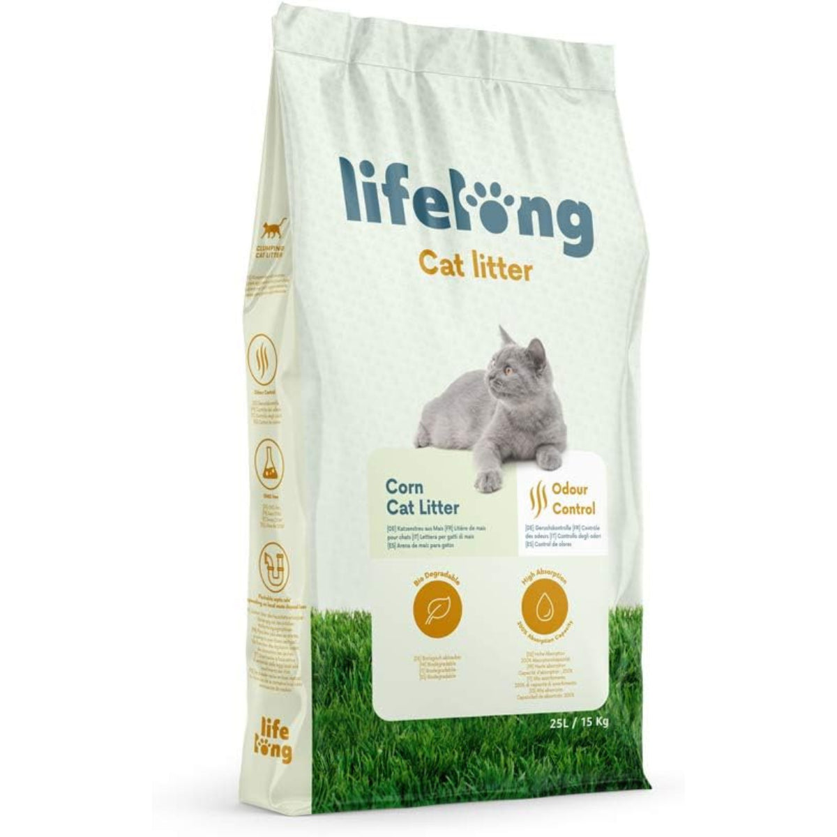 Lifelong Natural Clumping Corn Cat Litter 10L-25L - Highly Absorbent, Made in the UK