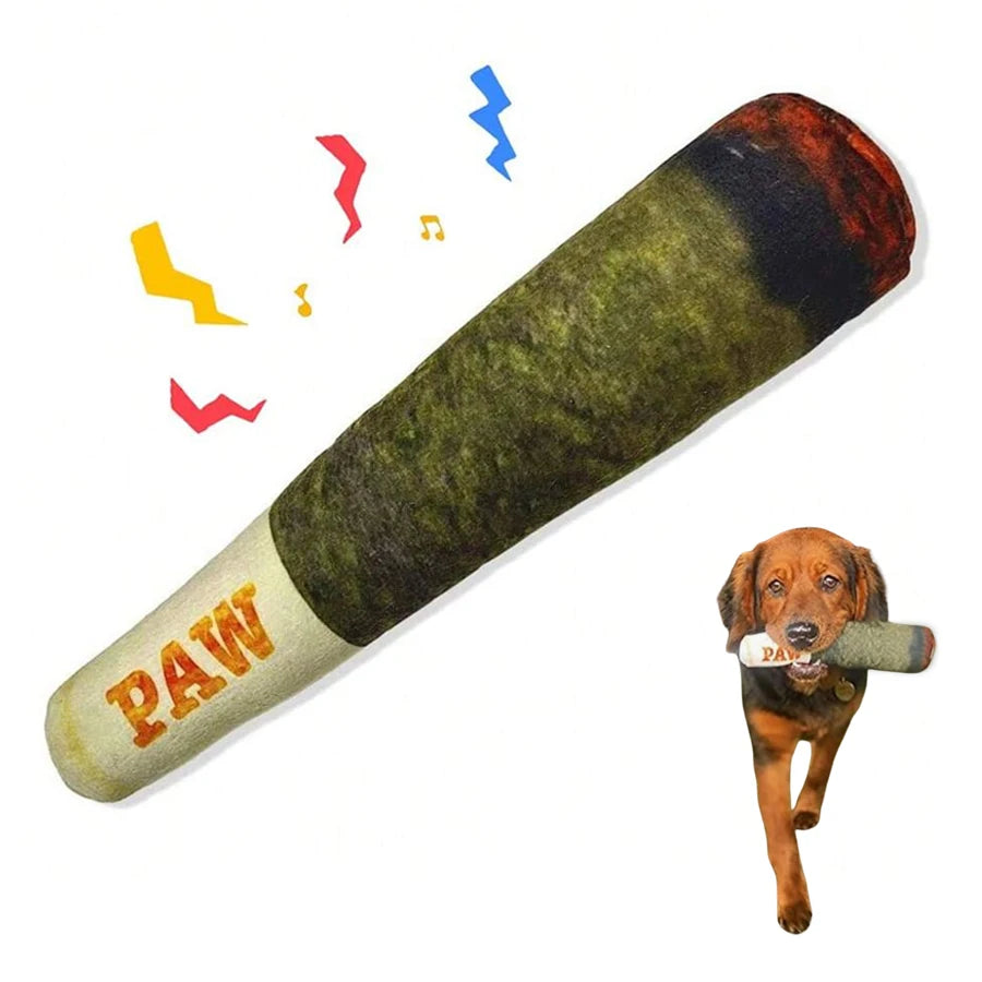 Interactive Plush Dog Toy - Cigar Design Squeaky Chew Toy for Small to Medium Dogs