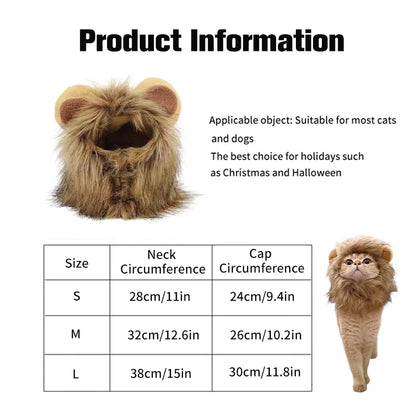 Lion Mane Wig Hat for Pets - Ideal for Dogs and Cats, Perfect for New Year Parties and Cosplay Costumes, Photo Prop Accessory