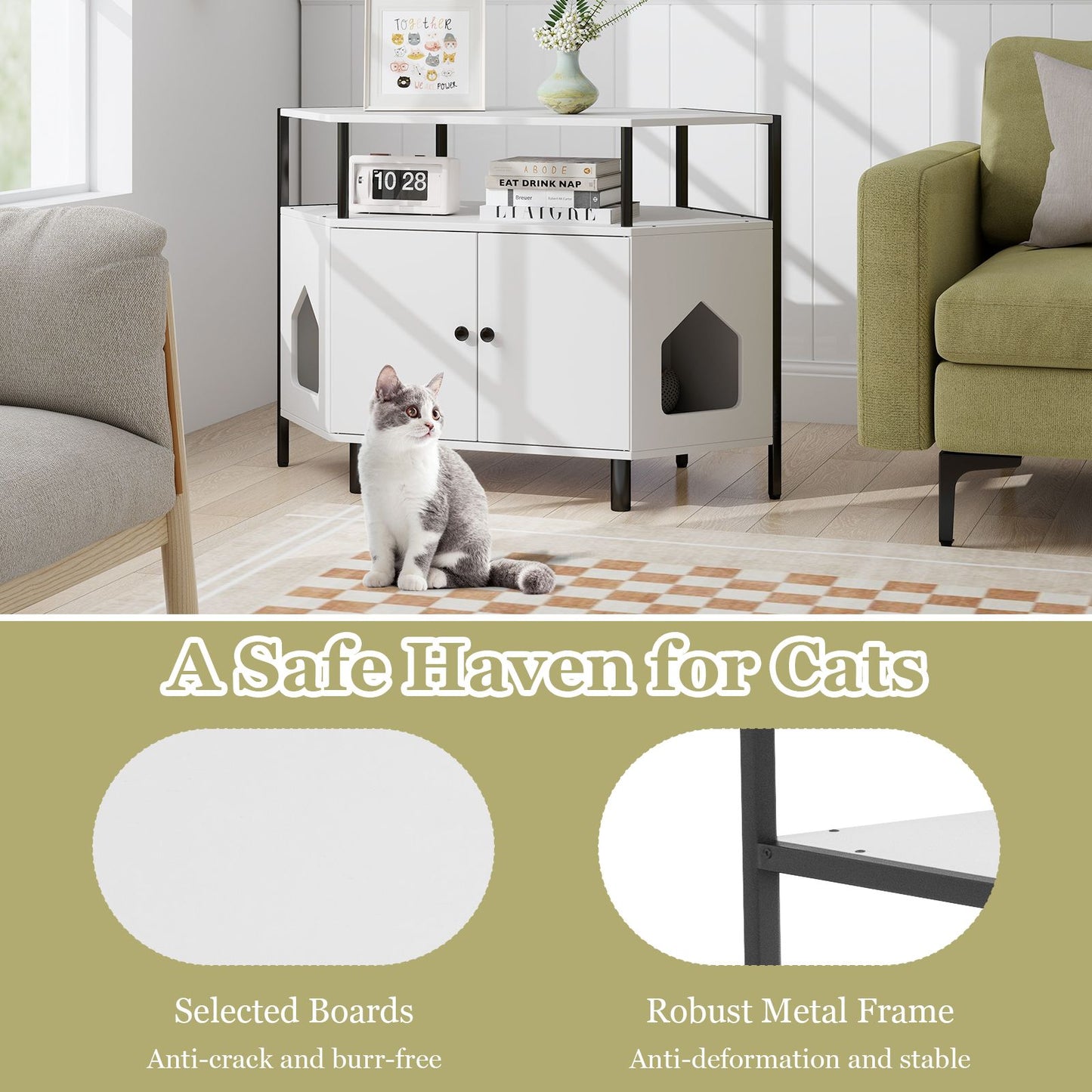Corner Cat Litter Box Enclosure with Integrated Open Shelf