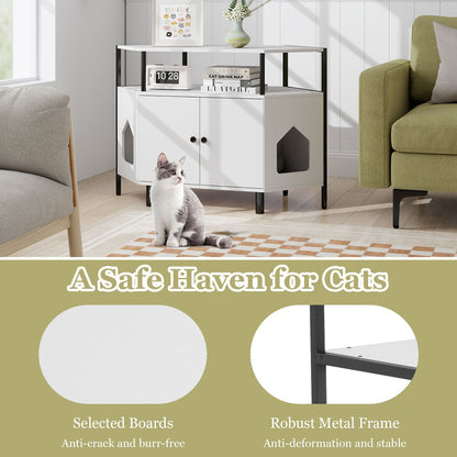 Corner Cat Litter Box Enclosure with Integrated Open Shelf