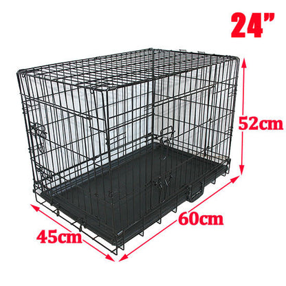 Metal Dog Crate and Carrier with Folding Design and Feeding Bowls for Training and Travel