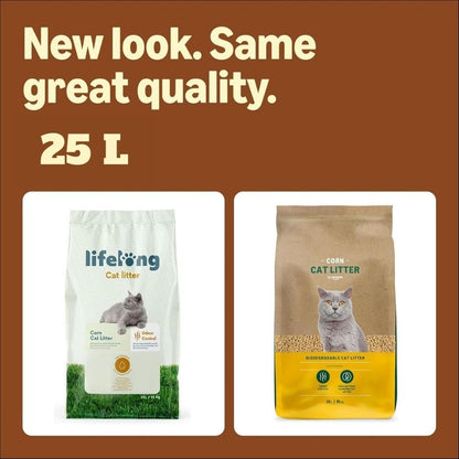 Lifelong Natural Clumping Corn Cat Litter 10L-25L - Highly Absorbent, Made in the UK