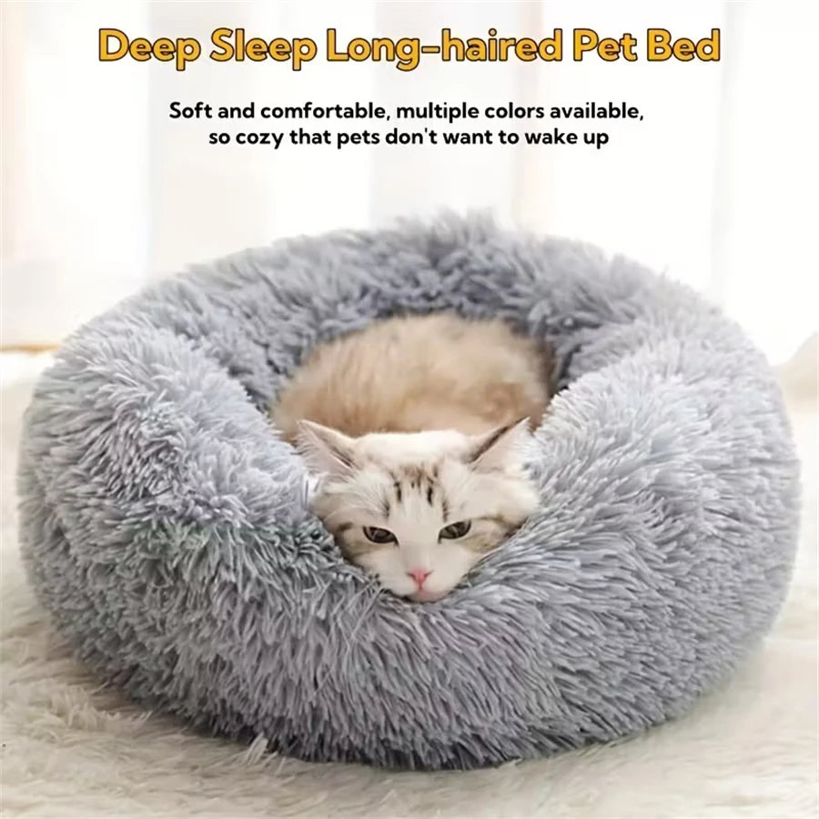 Premium Plush Faux Fur Donut Bed for Cats and Small to Medium Dogs - Comfortable, Washable, and Warm