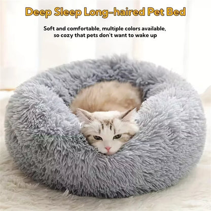 Premium Plush Faux Fur Donut Bed for Cats and Small to Medium Dogs - Comfortable, Washable, and Warm