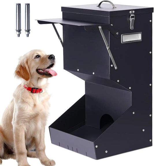 Outdoor Automatic Dog Feeder for Large Breeds - 25 lbs Galvanized Gravity Dog Food Dispenser and Hanging Feeder for Dogs, Chickens, and Farm Animals