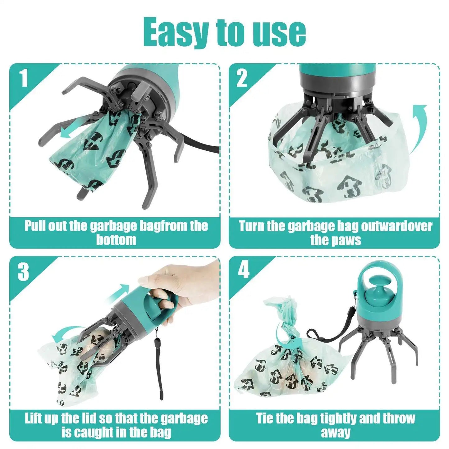 Portable Dog Waste Management Tool with Built-In Garbage Bag and No-Touch Design