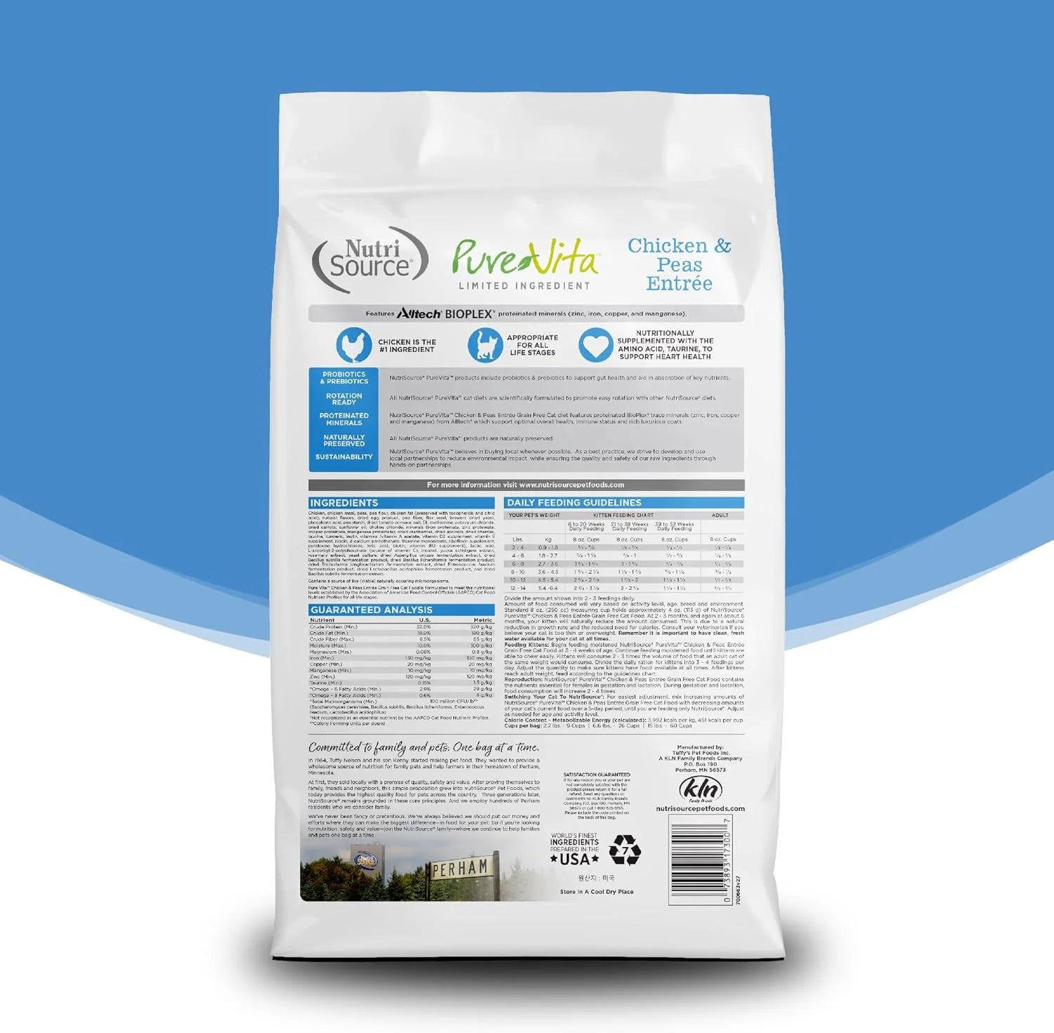 Pure Vita Grain-Free Dry Cat Food with Chicken and Peas, 6.6 lbs