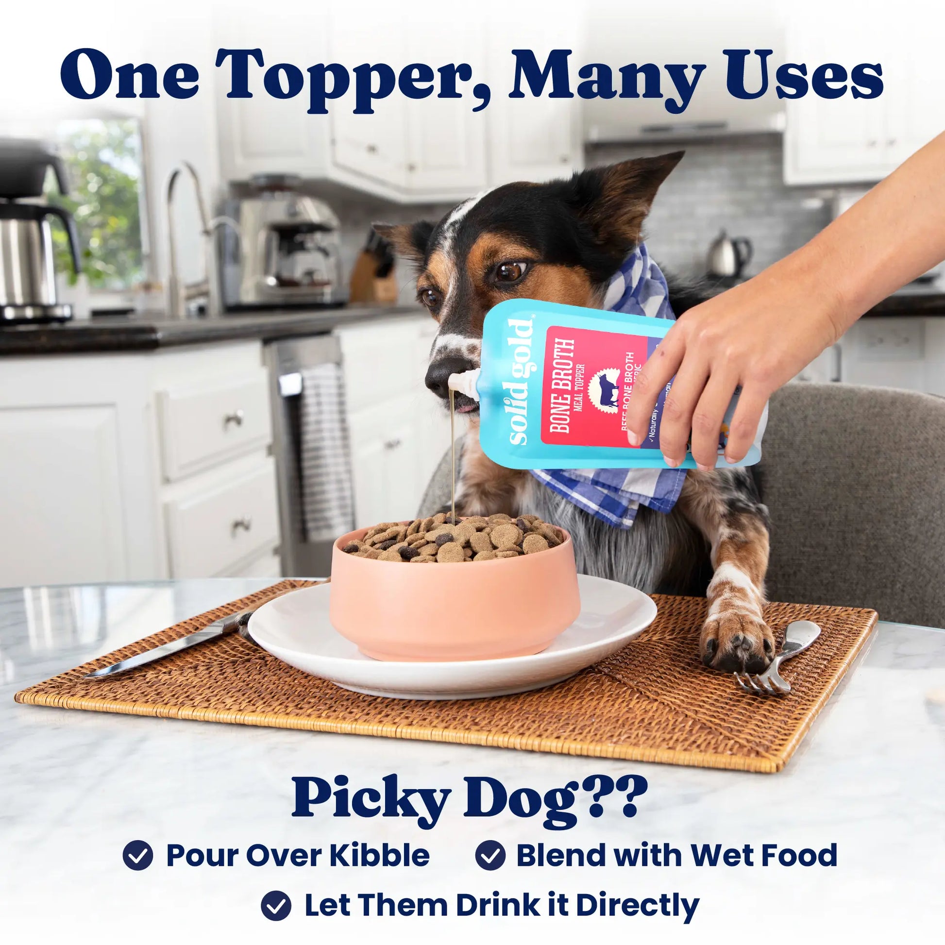 Solid Gold Nutrient-Rich Bone Broth Topper for Dogs with Turmeric - 6 Pouches - Made in the USA