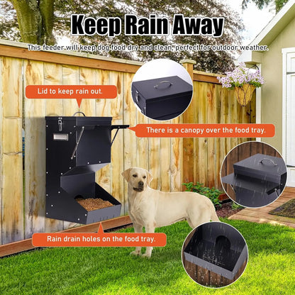 Outdoor Automatic Dog Feeder for Large Breeds - 25 lbs Galvanized Gravity Dog Food Dispenser and Hanging Feeder for Dogs, Chickens, and Farm Animals