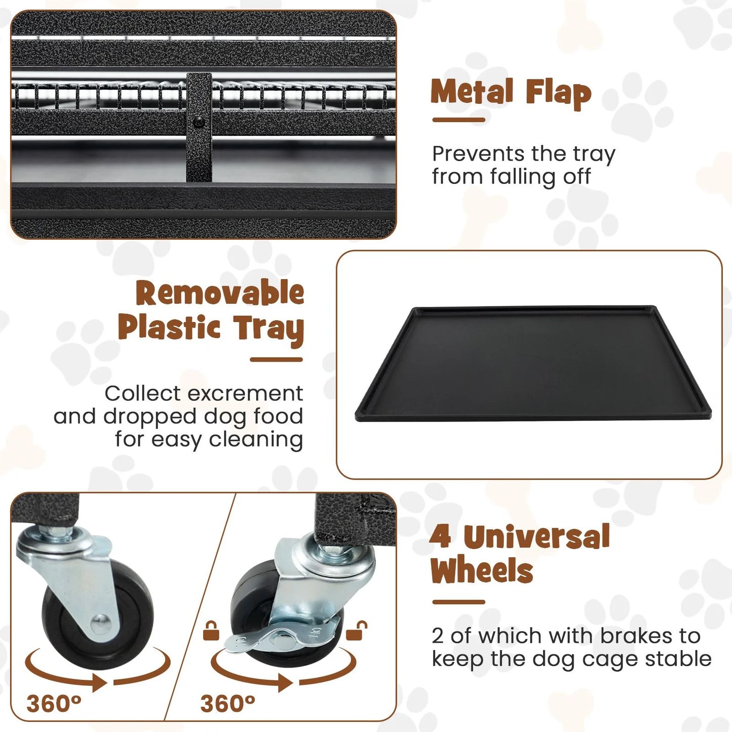 Foldable Metal Dog Cage with Double Doors and Wheels - 96/120 cm