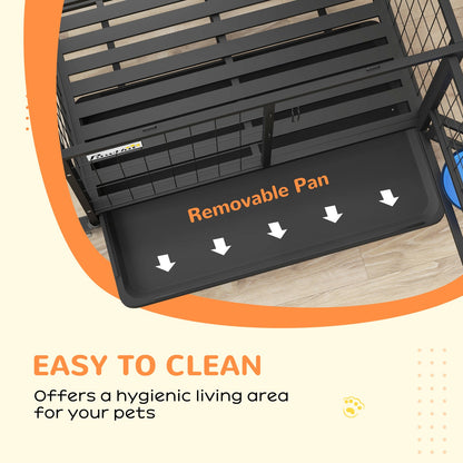 Pawhut 36-Inch Heavy-Duty Dog Crate with Wheels, Bowl Holder, and Removable Tray