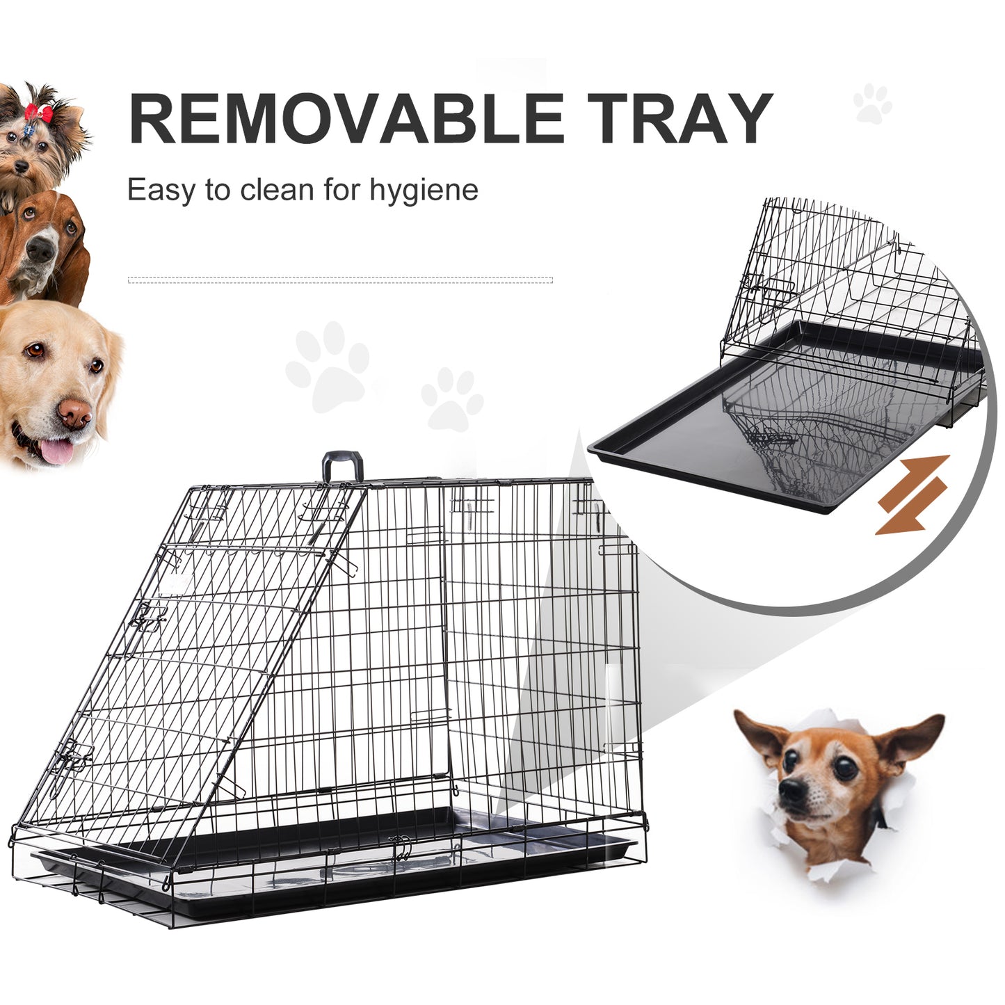 Metal Folding Dog Crate with Removable Tray - 78 x 47 x 55 cm