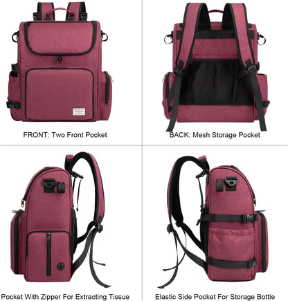 Pet Travel Backpack: Airline-Approved Organizer for Dogs and Cats with Shoulder Strap, Includes 2 Food Storage Containers, 2 Collapsible Bowls, and 1 Pet Mat - Rose Red