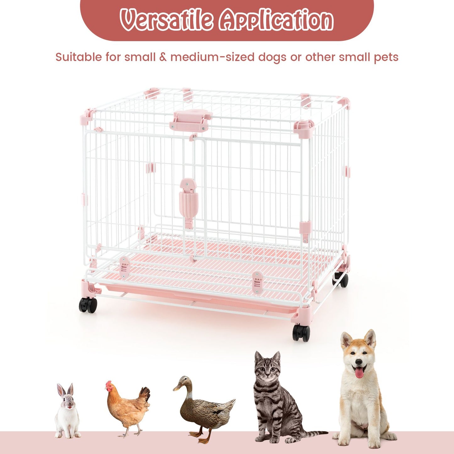 Folding Dog Kennel with Dual Locking Doors and Mobility Wheels