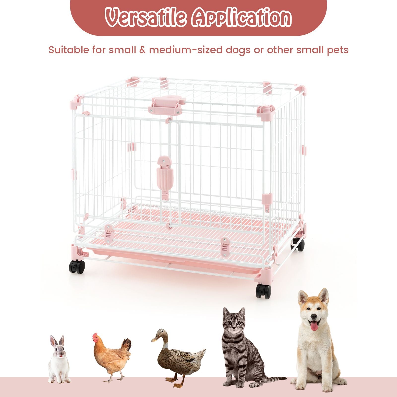 Folding Dog Kennel with Dual Locking Doors and Mobility Wheels