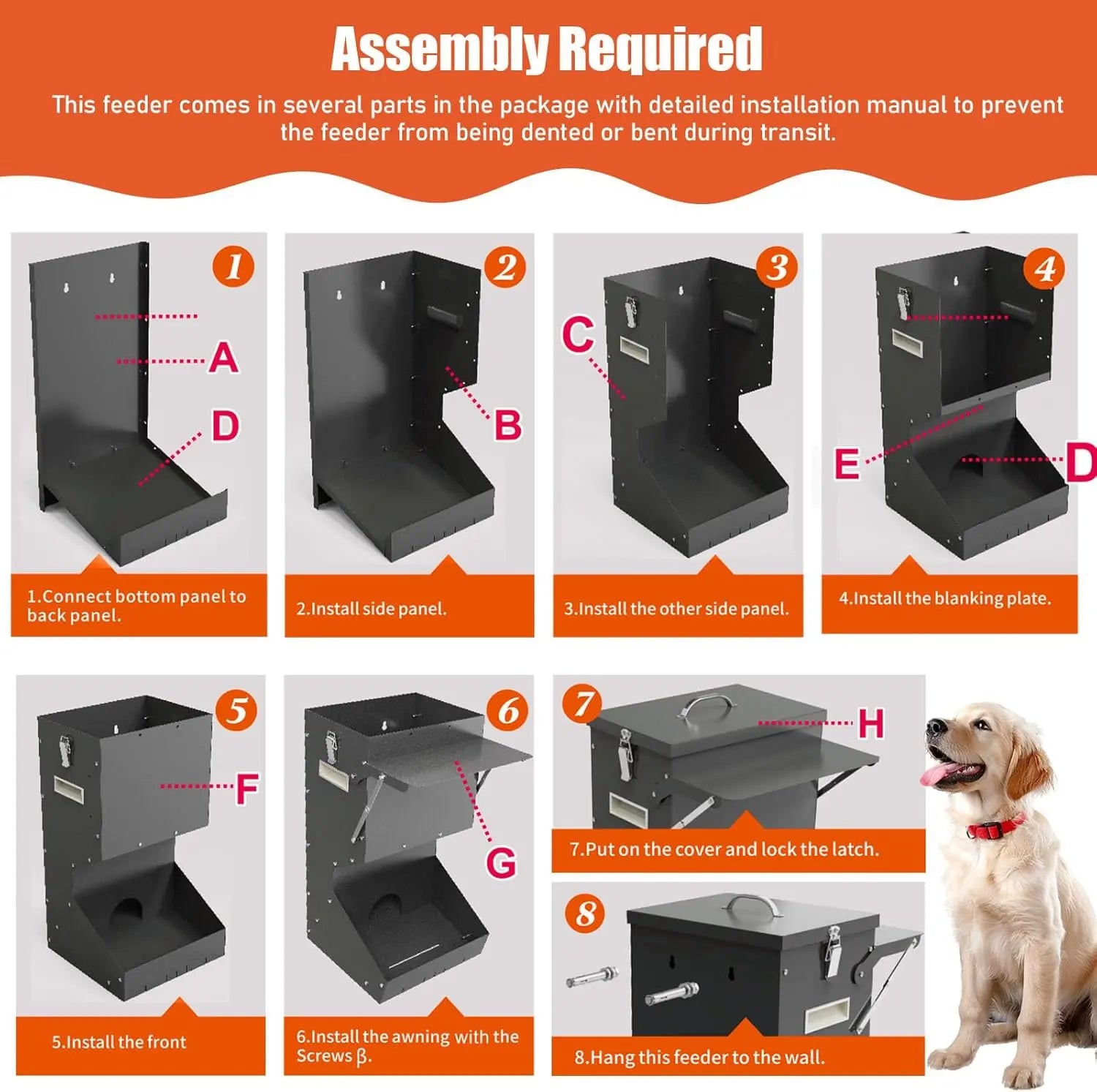Outdoor Automatic Dog Feeder for Large Breeds - 25 lbs Galvanized Gravity Dog Food Dispenser and Hanging Feeder for Dogs, Chickens, and Farm Animals
