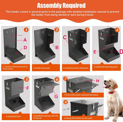 Outdoor Automatic Dog Feeder for Large Breeds - 25 lbs Galvanized Gravity Dog Food Dispenser and Hanging Feeder for Dogs, Chickens, and Farm Animals