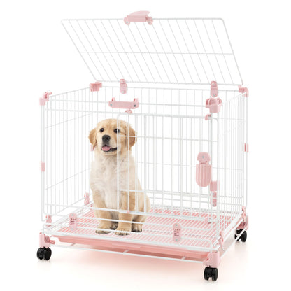 Folding Dog Kennel with Dual Locking Doors and Mobility Wheels