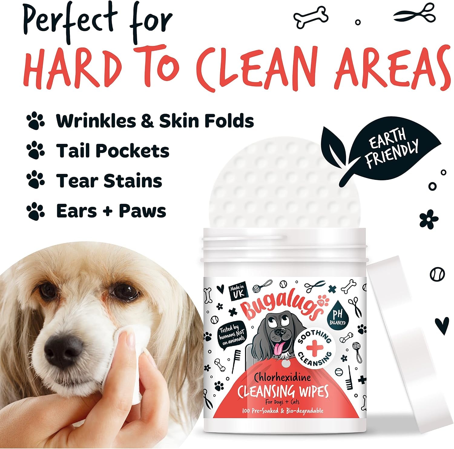 Dog Wipes for Pawly Skin - 100 Biodegradable Dog Grooming Pet Wipes. Use as Dog Ear Wipes, Dog Eye Wipes, Dog Face Wipes, Paw & Bum Wipes for Puppy, Dogs & Cat Grooming