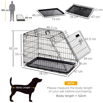 Metal Folding Dog Crate with Removable Tray - 78 x 47 x 55 cm