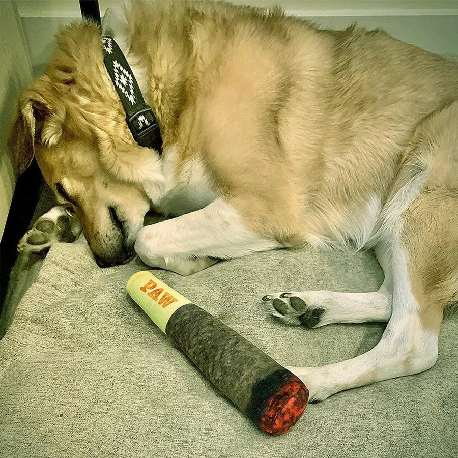 Interactive Plush Dog Toy - Cigar Design Squeaky Chew Toy for Small to Medium Dogs