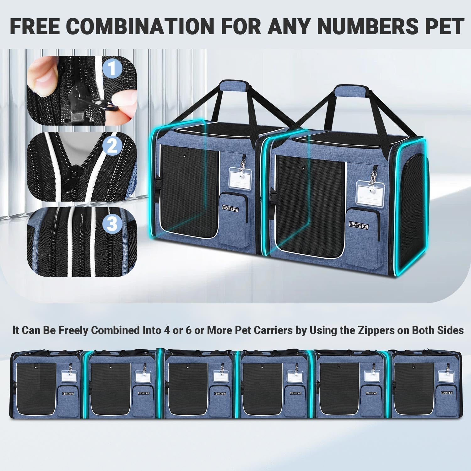 Portable Dual Cat Carrier with Integrated Litter Box (Blue)