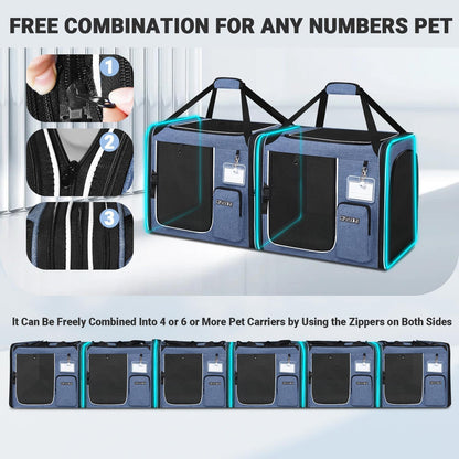 Portable Dual Cat Carrier with Integrated Litter Box (Blue)